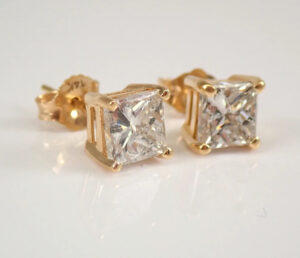 2 ct Princess Cut Lab Grown Diamond Unisex Solitaire Earrings - Image 3