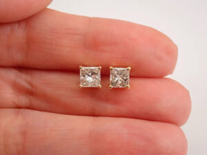 2 ct Princess Cut Lab Grown Diamond Unisex Solitaire Earrings - Image 2