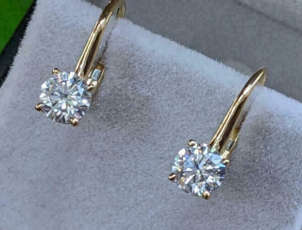 2CT Round Lab Grown Diamond Women Anniversary Gift Drop Dangle Earring 14K Yellow Gold