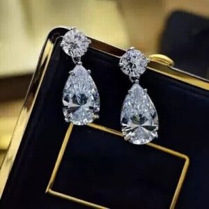 3ct Pear & Round Lab Grown Diamond Drop Dangle Earring 14K Yellow Gold - Image 2