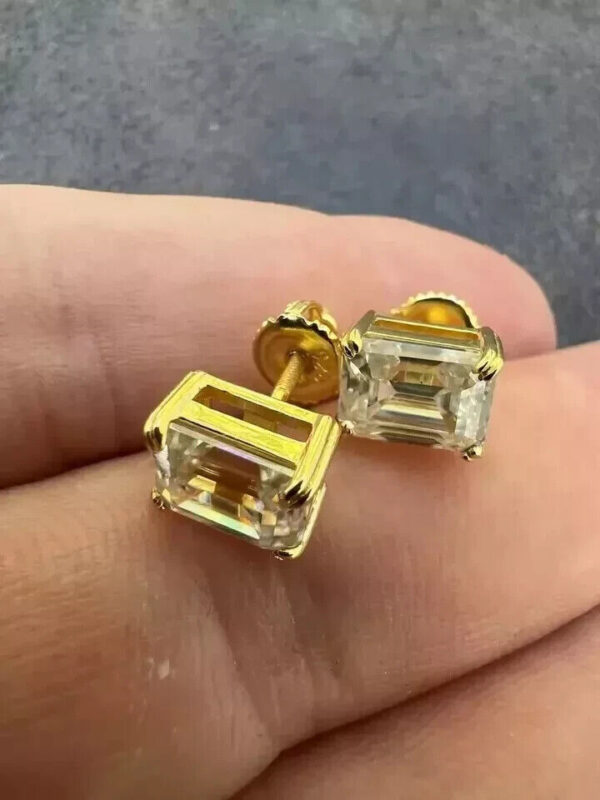 3 ct Emerald Cut Lab Grown Diamond Solitaire Earrings - Image 4