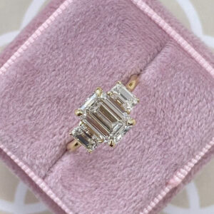 Lovely Emerald Cut 3CT Lab Grown Diamond Women's Birthday Three Stone Ring 14K Yellow Gold - Image 8