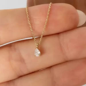 1 ct Pear Cut Lab Grown Diamond Solitaire Pendant with Chain - Image 2