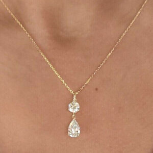 2.50 ct Round & Pear Cut Lab Grown Diamond Pendant with Chain - Image 7