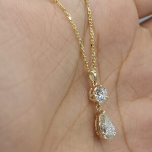 2.50 ct Round & Pear Cut Lab Grown Diamond Pendant with Chain - Image 6