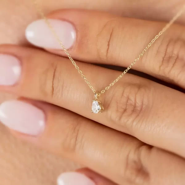 1 ct Pear Cut Lab Grown Diamond Solitaire Pendant with Chain