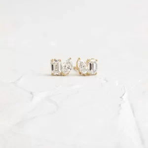 2 ct Marquise & Emerald Cut Lab Grown Diamond Toi et Moi Earrings - Image 10