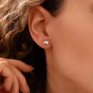 2 ct Marquise & Emerald Cut Lab Grown Diamond Toi et Moi Earrings - Image 7