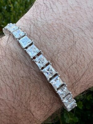 12 ct Princess Cut Lab Grown Diamond Men's Tennis Bracelet