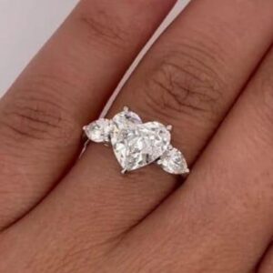 3 ct Heart Shaped Lab Grown Diamond Accented Solitaire Ring