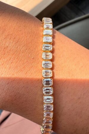15 ct Emerald Cut Lab Grown Diamond Men's Tennis Bracelet