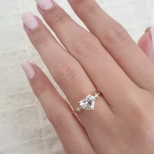 2.40 ct Heart Shaped Lab Grown Diamond Accented Solitaire Ring - Image 4