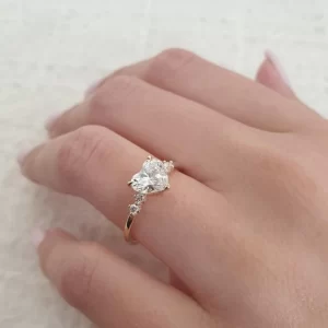 2.40 ct Heart Shaped Lab Grown Diamond Accented Solitaire Ring