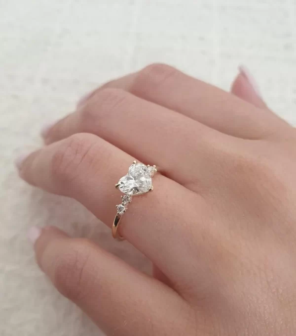 2.40 ct Heart Shaped Lab Grown Diamond Accented Solitaire Ring