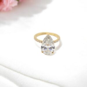 3.20 ct Lab Grown Pear Cut Accented With Solitaire Diamond Ring