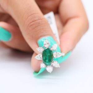 6.50 ct Lab Grown Emerald with Diamond Ring