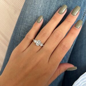 2 ct Oval cut Lab Grown Solitaire with Accented Diamond Ring