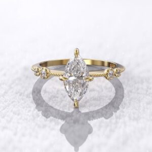 2.20 ct Marquise Cut Lab Grown Solitaire with Accented Diamond Ring