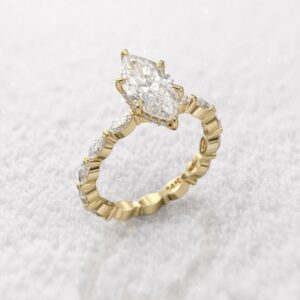3 ct Marquise Cut Lab Grown Solitaire With Accented Diamond Ring