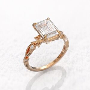 2.10 ct Emerald Cut Lab Grown Diamond Accented Solitaire Ring