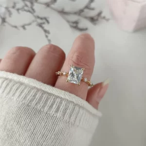 2.20 ct Emerald Cut Lab Grown Diamond Accented Solitaire Ring